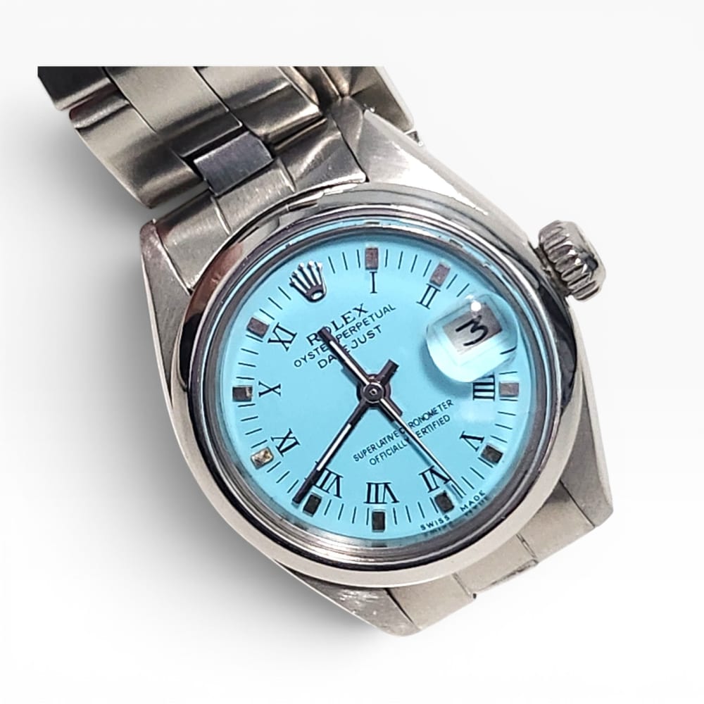 Rolex Ladies Datejust 26 mm Blue Turquoise Roman Steel Watch 6916