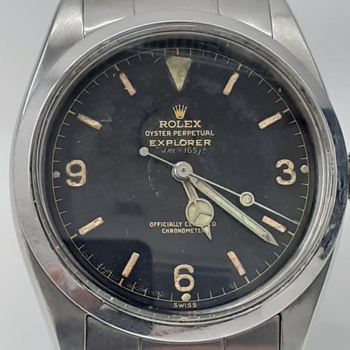 Vintage Rare Rolex Explorer 36 mm Steel Automatic Black Gilt Dial