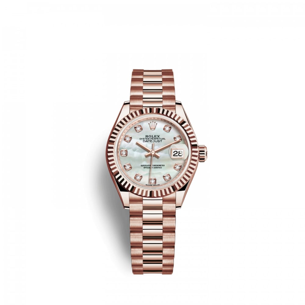 Rolex Lady-Datejust 28 White Mother of Pearl Dial Everose Gold 28 mm ...